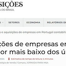 Fuses e aquisies de empresas em Portugal contabiliza o valor mais baixo dos ltimos oito anos